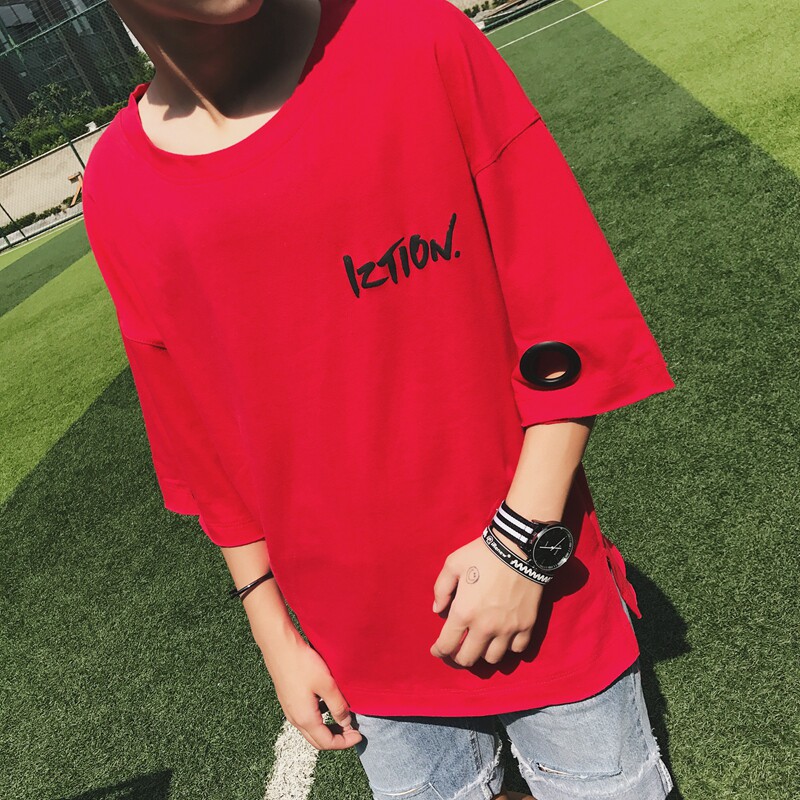 时尚潮款气眼装饰个性宽松潮男五分袖T恤男517A-BK06-P35原707-2,男装T恤,星座517A