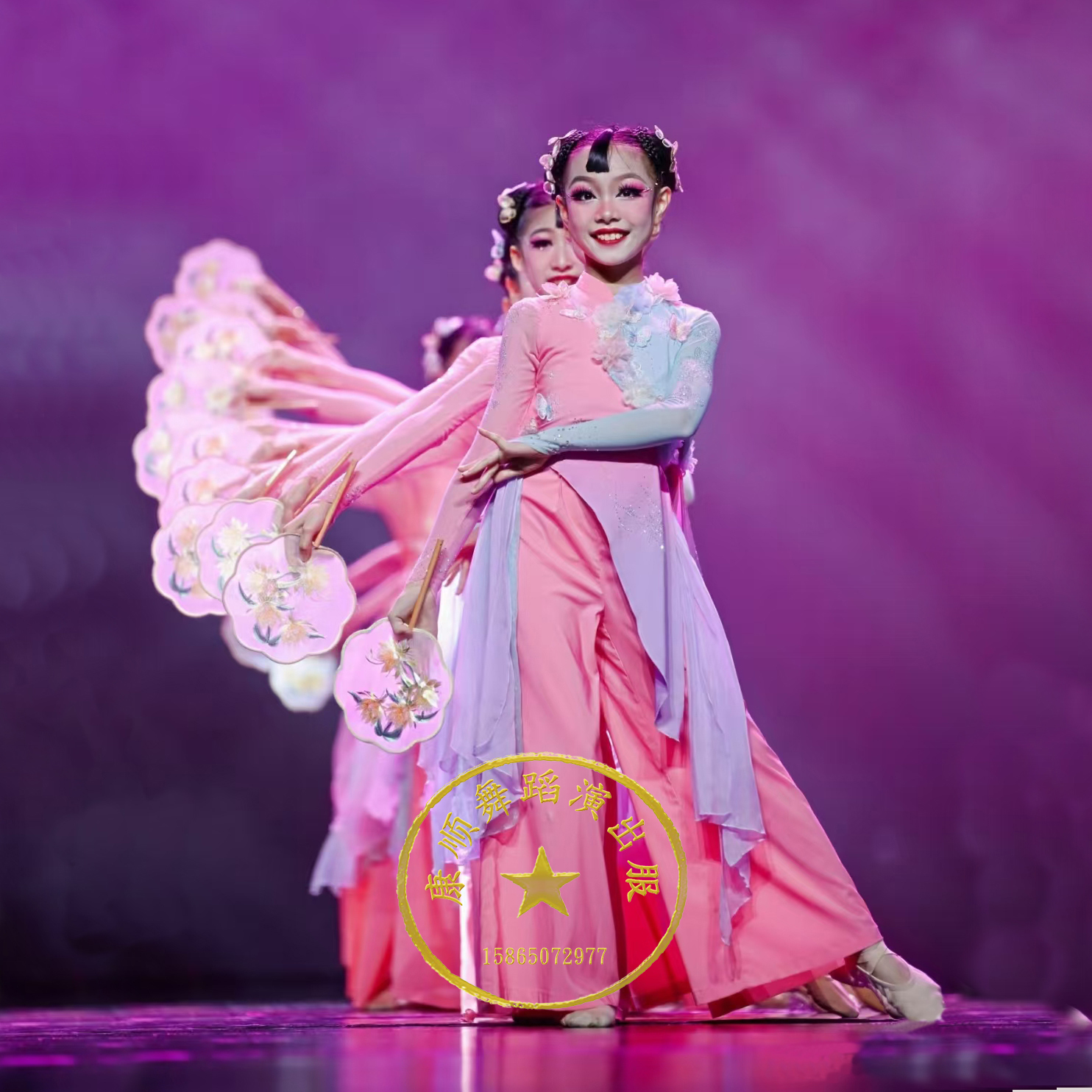 儿童古典舞淡妆浓抹总相宜舞蹈服中国风练功服团扇群舞飘逸演出服