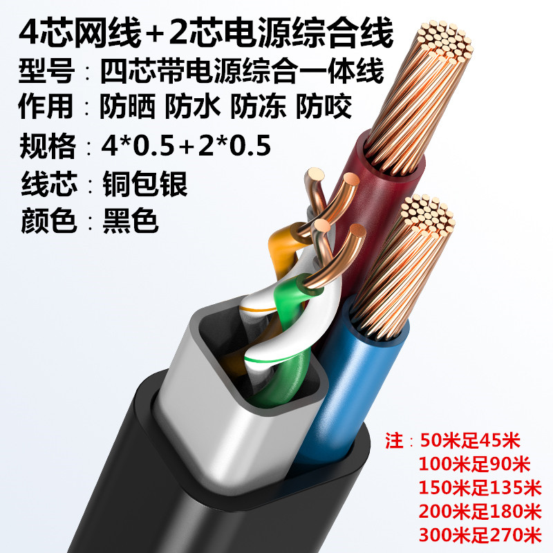 4芯8芯网线带电源一体线纯铜室外防水监控网络综合线无氧铜300盘