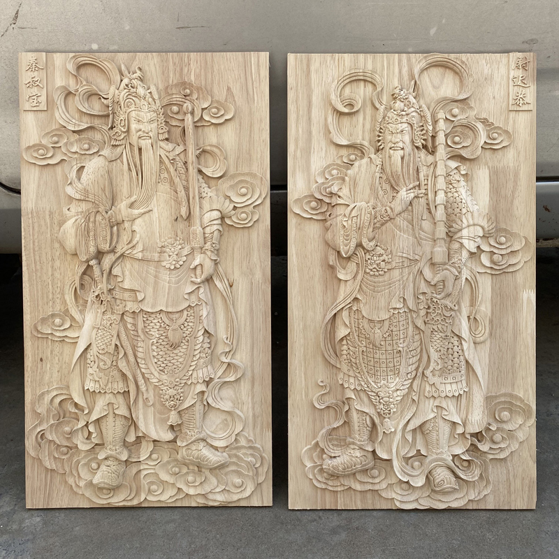 中式東陽木雕實木門神掛件