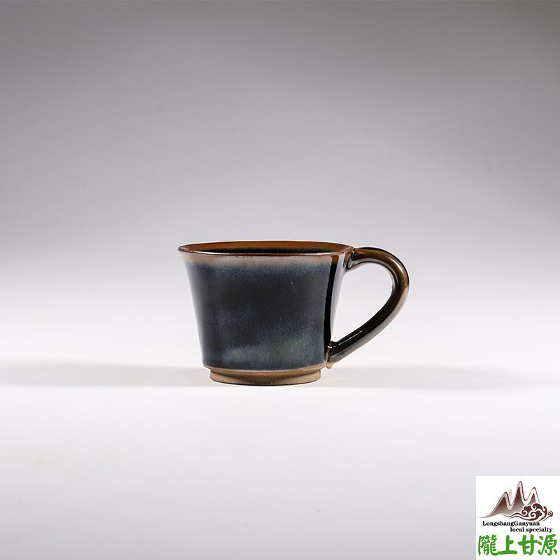 高端精品柴烧粗陶手把杯马克杯纯手工黑金窑变釉杯子家用茶室复古