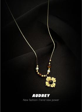 中古风丝绒虎眼石串珠锁骨链