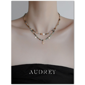 太阳花双层叠戴天然石串珠项链女大地色系复古小众高级感气质配饰