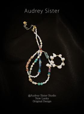 新中式彩色多巴胺不规则珍珠项链