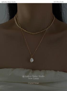 珍珠百搭双层叠戴ins简约锁骨链