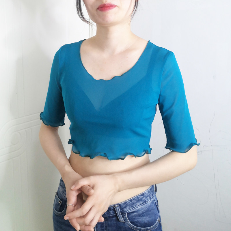 【伊不衣会】网纱打底衫女中袖短T恤