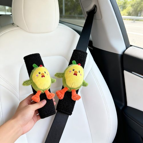创意安全带毛绒套绿色蛋壳小鸡公仔儿童玩具车载装饰玩偶护肩批发