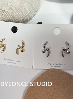 亮眸925银针镀14K几何异形个性创意耳钉日韩金属感耳饰耳环EH101