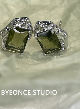 小众液态橄榄绿皓石耳钉ins潮高级感耳环个性独特气质耳饰EH108