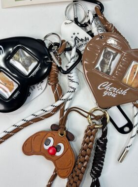 吐司牛角面包爱心id小卡证件照挂饰挂件书包背包皮质卡通公仔吊饰