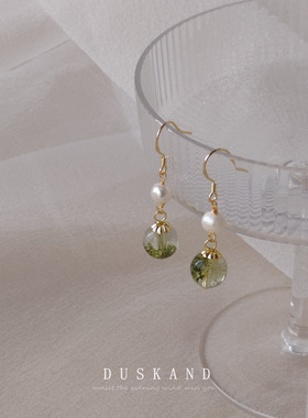 BO丨[绿野仙踪]925银针淡水珍珠绿幽灵石耳环女简约复古耳饰L1263