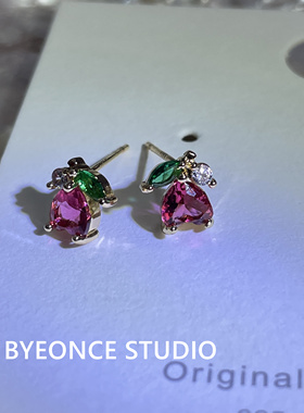 法式复古红色玫瑰耳环小众设计优雅小爱心可爱气质耳钉聚会EH123