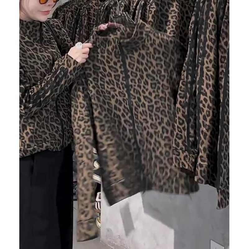 微胖mm美式时尚大码开衫豹纹外套