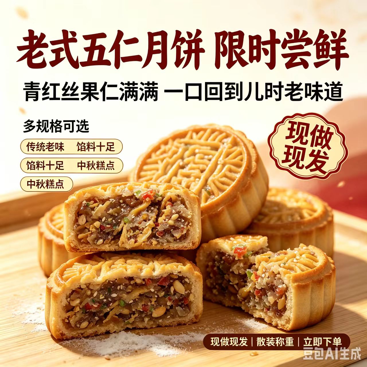 老式手工五仁月饼怀旧中秋送礼