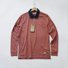 American Casual Retro Rust Red Polo Shirt Brick Red Long-Sleeve T-Shirt Men's Clothing Export Cotton High Weight Heavy-Duty Trendy