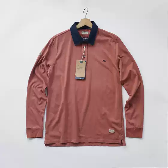 American Casual Retro Rust Red Polo Shirt Brick Red Long-Sleeve T-Shirt Men's Clothing Export Cotton High Weight Heavy-Duty Trendy