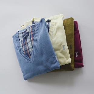 V领针织衫大码棉线羊毛毛衣春秋外贸男装亮色红色黄色绿蓝色鳌头