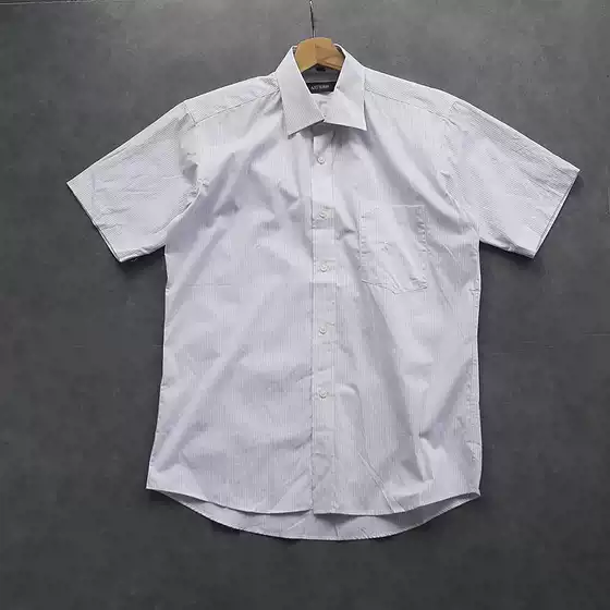 80-Count Pure Cotton Striped Short-Sleeve Shirt Men's Summer Collared Work Shirt Top Refreshing Discount Thin Style