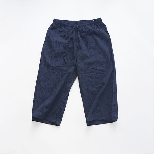 试衣间纯棉全棉男夏七分裤棉纱皱