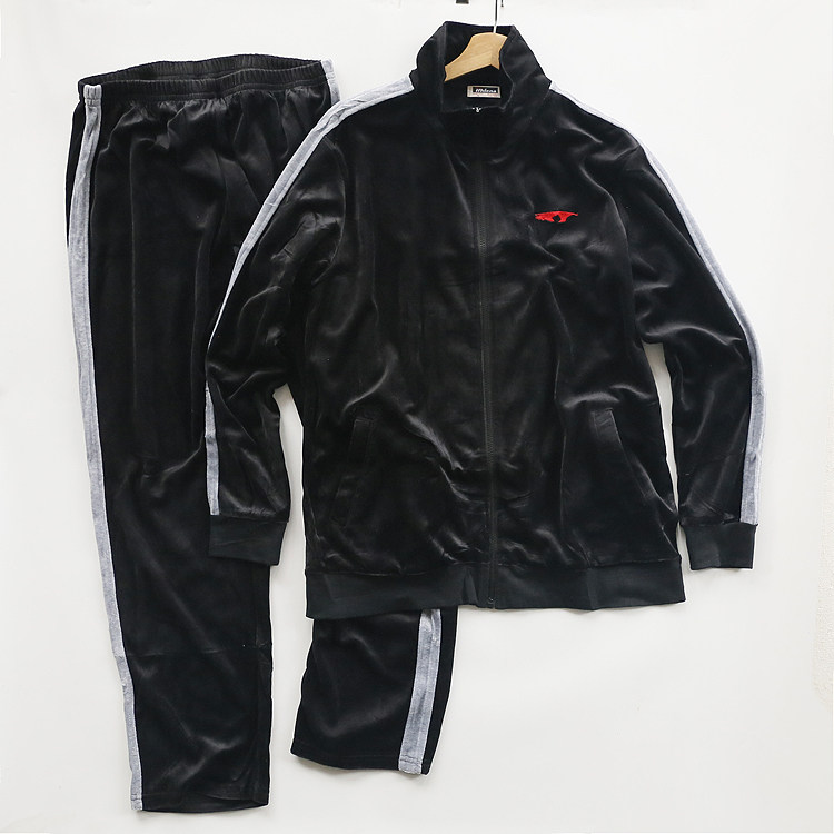 金丝绒面料男装家居套装可外穿黑色条纹运动时尚休闲长裤夹克外套