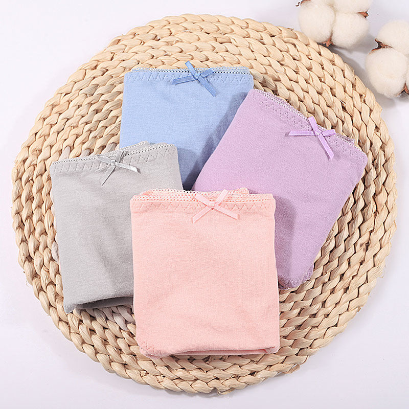 红豆女士内裤女纯棉抗菌少女生透气薄款可爱 日系中腰全棉4条装夏