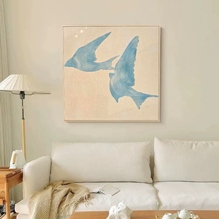 现代简约极简治愈系蓝色装饰画可爱小众艺术肌理感艺术高级感挂画