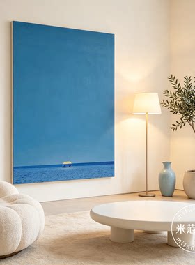 极简蓝色大海巴士油画现代简约客厅落地大画治愈海景玄关装饰画