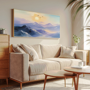 紫气东来床头日出东方油画客厅沙发背景墙装饰画高山风景书房挂画