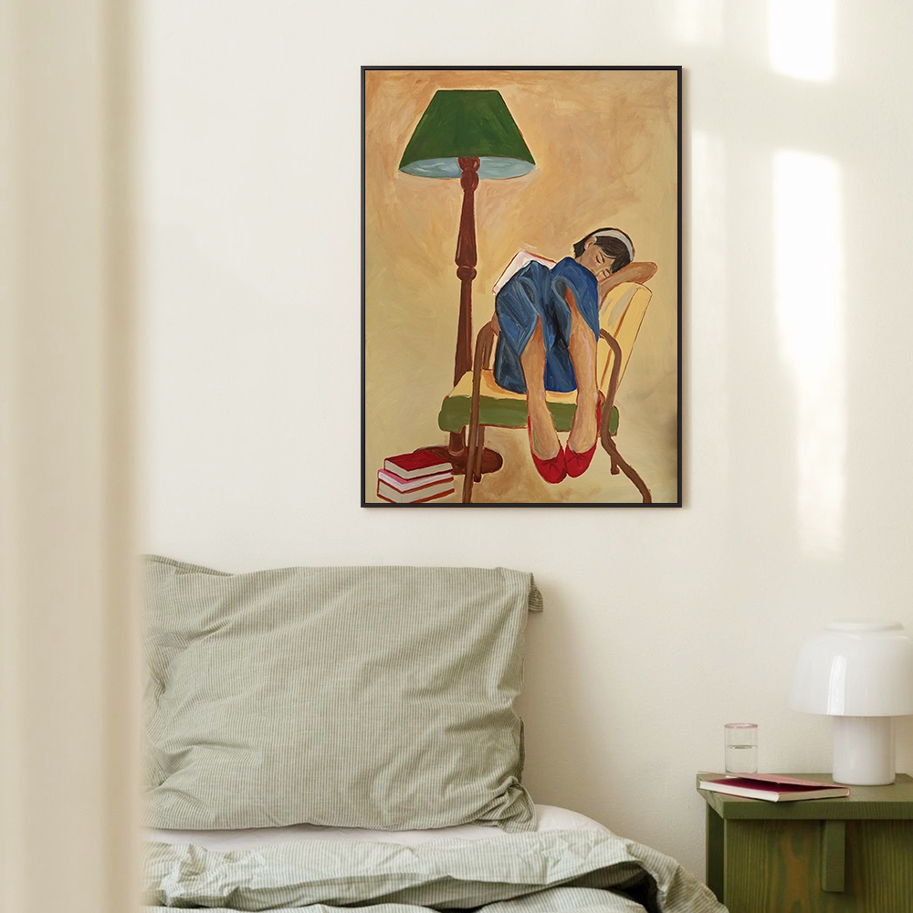 慵懒少女中古风小众艺术客厅装饰画玄关美式惬意人物油画挂画摆画
