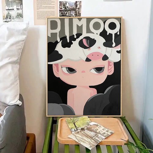黑白极简潮玩泡泡玛特IP装饰画