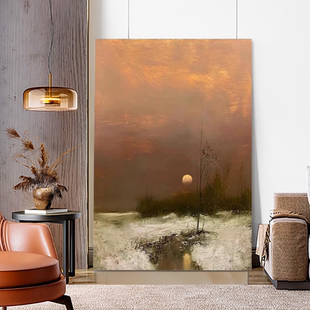 莫奈高级感风景油画侘寂风客厅沙发背景墙装 饰画抽象风景玄关挂画