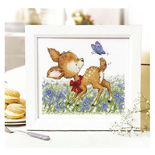 手工刺绣小小鱼DMC十字绣线 蝴蝶风景卡通套件 A3252梦中小鹿