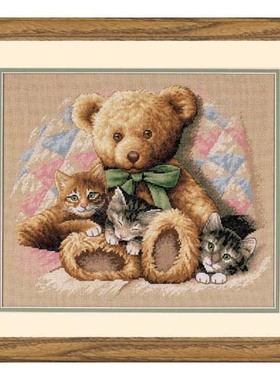 家居手工刺绣小小鱼十字绣套件DIM075-35236泰迪熊和猫咪亚麻绣布