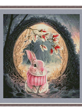 新品小小鱼DMC绣线十字绣套件 D1005粉红色兔兔满绣大幅卡通故事