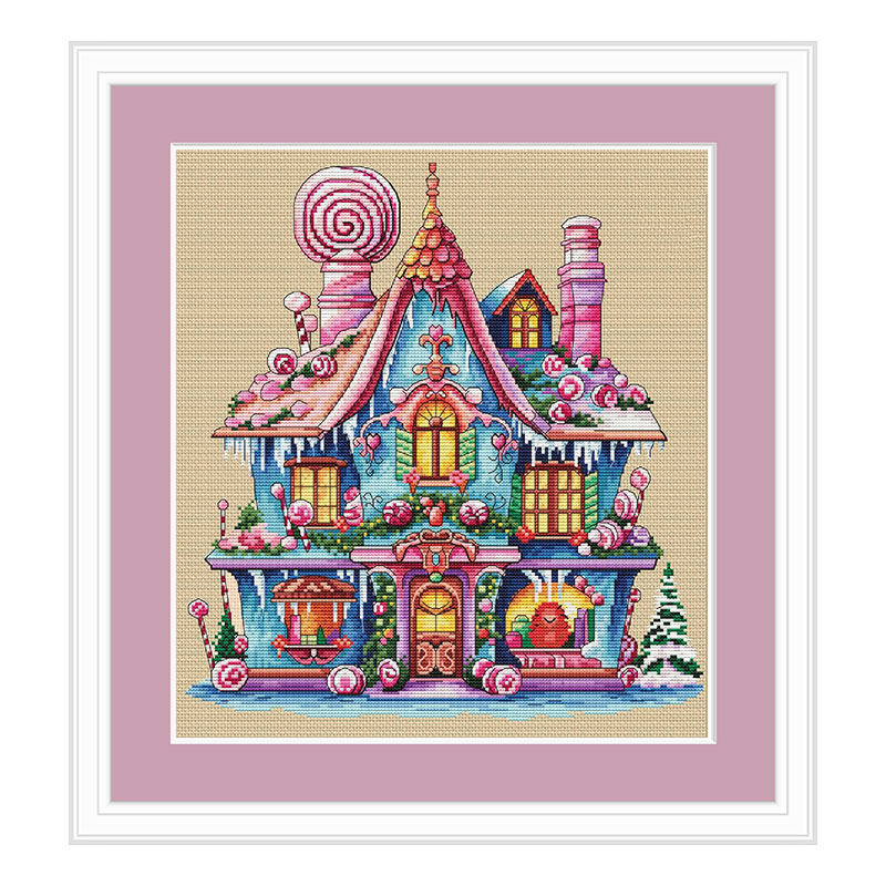 小小鱼dmc绣线十字绣套件 c1690女孩的童话城堡卡通糖果屋麻色布