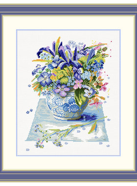 小小鱼DMC绣线十字绣套件 B1544蓝色花瓶花卉手工精准印花LAN系列