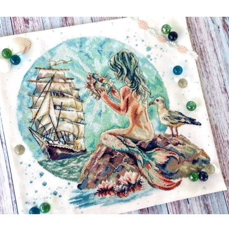 新品小小鱼DMC绣线十字绣套件 E1235美人鱼和船精准印花手工绣