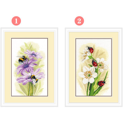 小小鱼DMC绣线十字绣套件B1645花卉蜜蜂和瓢虫 手工刺绣两幅