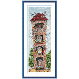 DMC绣线小小鱼十字绣套件 D1014刺绣的别墅可爱动物满绣