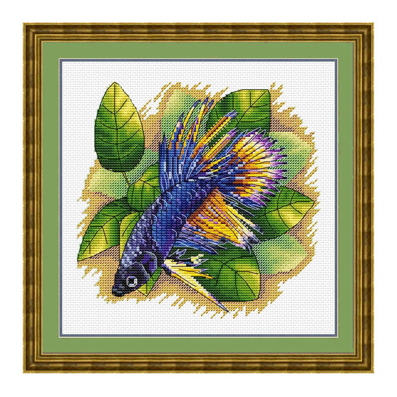 小小鱼dmc绣线十字绣套件 d865孔雀鱼手工刺绣客厅装饰精准印花