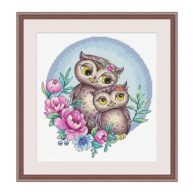 小小鱼DMC绣线十字绣套件D914花中的猫头鹰 卡通手工刺绣精准印花