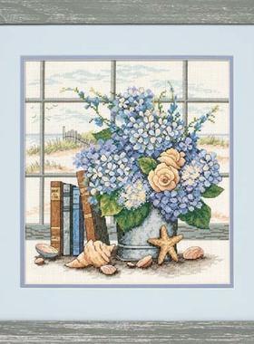 DMC绣线十字绣套件DIM127-35166窗台景色绣球花海星贝壳