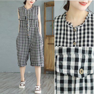 时尚格子连体裤工装连衣裤潮