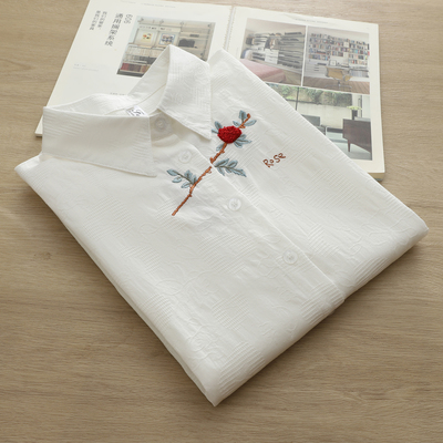 法式绝美玫瑰刺绣polo领衬衫女春装休闲宽松超好看内搭打底衫上衣