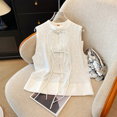 新中式立领提花马甲国风盘扣外套女气质百搭唐装改良无袖叠穿上衣