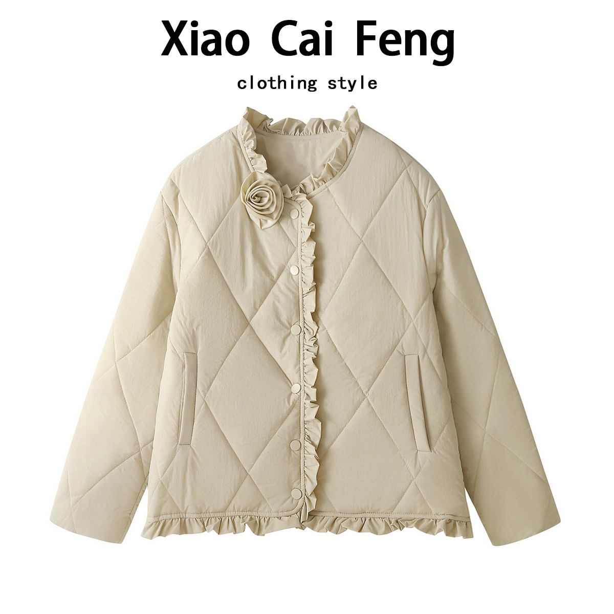 轻薄羽绒棉服女外穿冬季复古港风立体花朵百搭外套设计感小众棉衣