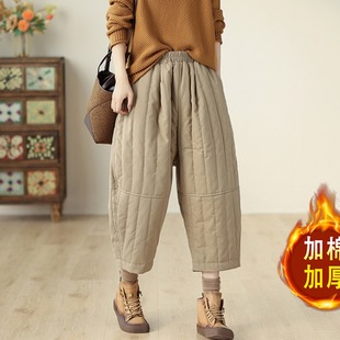 百搭靴裤 外贸原单轻薄棉裤 女外穿秋冬宽松休闲夹棉加厚九分阔腿裤