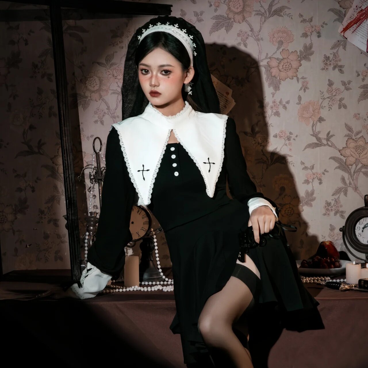 万圣节服装女修女服cos角色扮演女装成人衣服成人可穿服饰连衣裙
