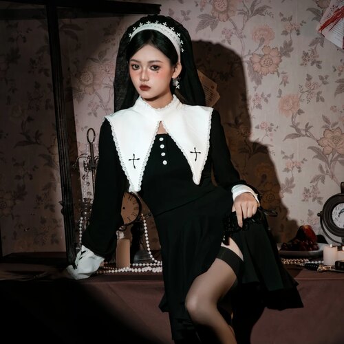 万圣节服装女修女服cos角色扮演女装成人衣服成人可穿服饰连衣裙