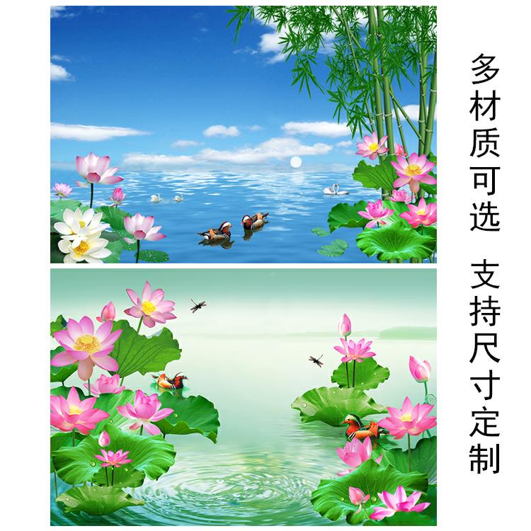 鸳鸯图荷花山水风景海报画鸳鸯戏水画卧室婚房装饰墙贴画客厅挂画图片